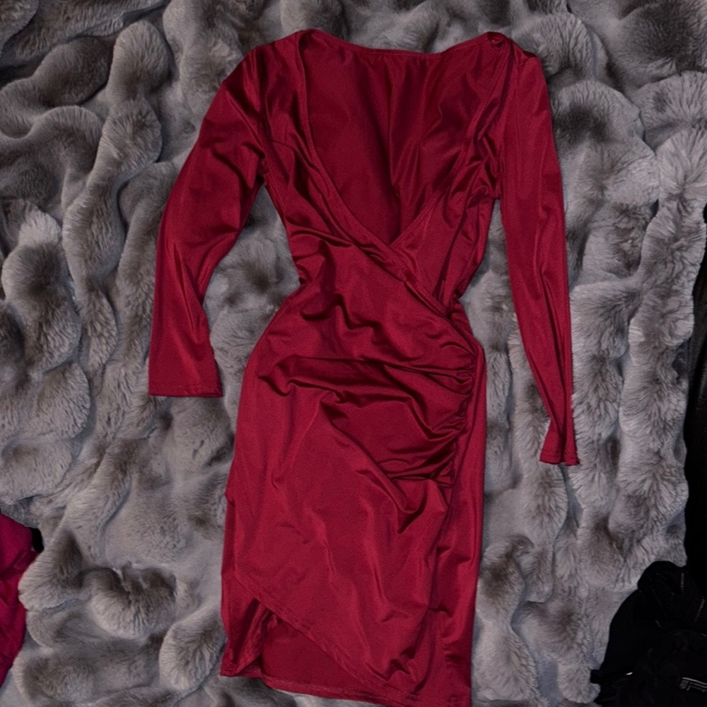 Red Plunge Neck Bodycon Dress for Cocktail